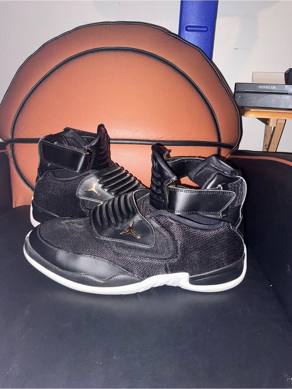 Jordan Men’s Black High-Top Basketball Sneakers with Gold Jumpman